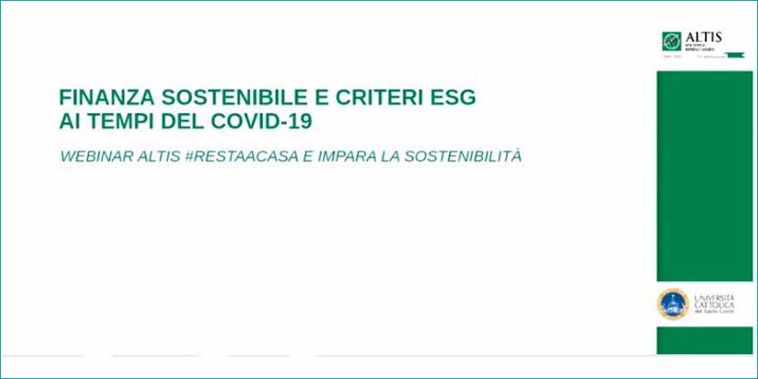 Finanza sostenibile e criteri ESG ai tempi del Covid-19
